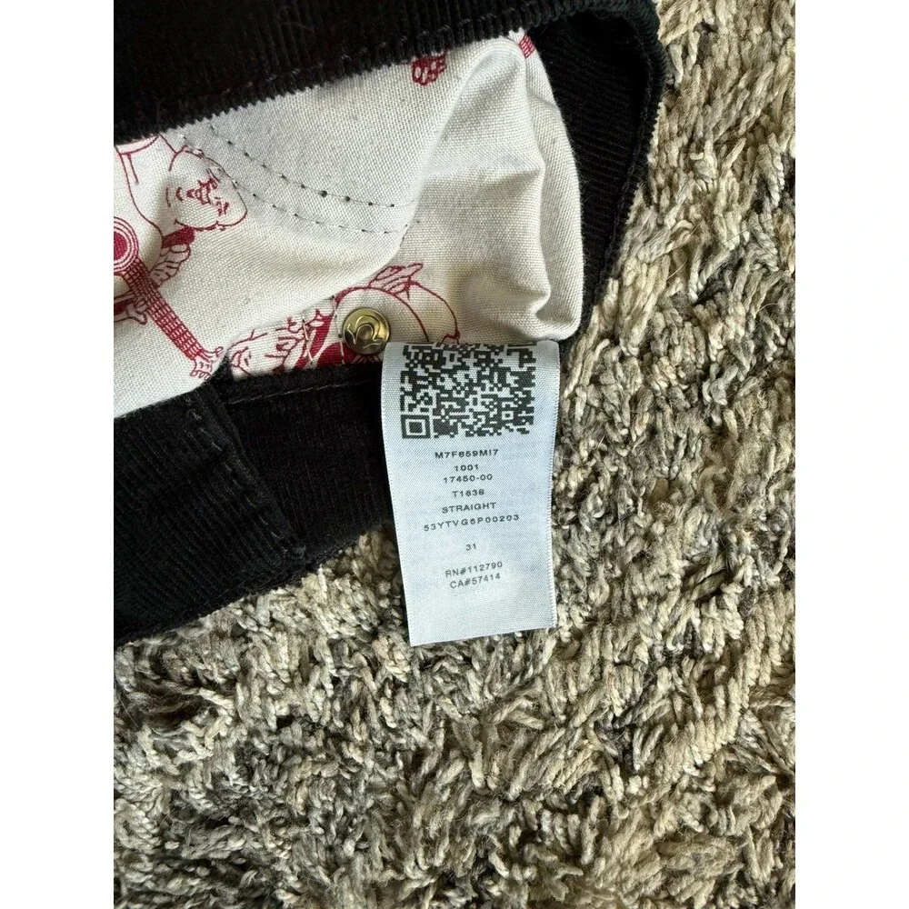 True Religion Straight Section Corduroy Pants Men 31 Black Flap Pocket Rare